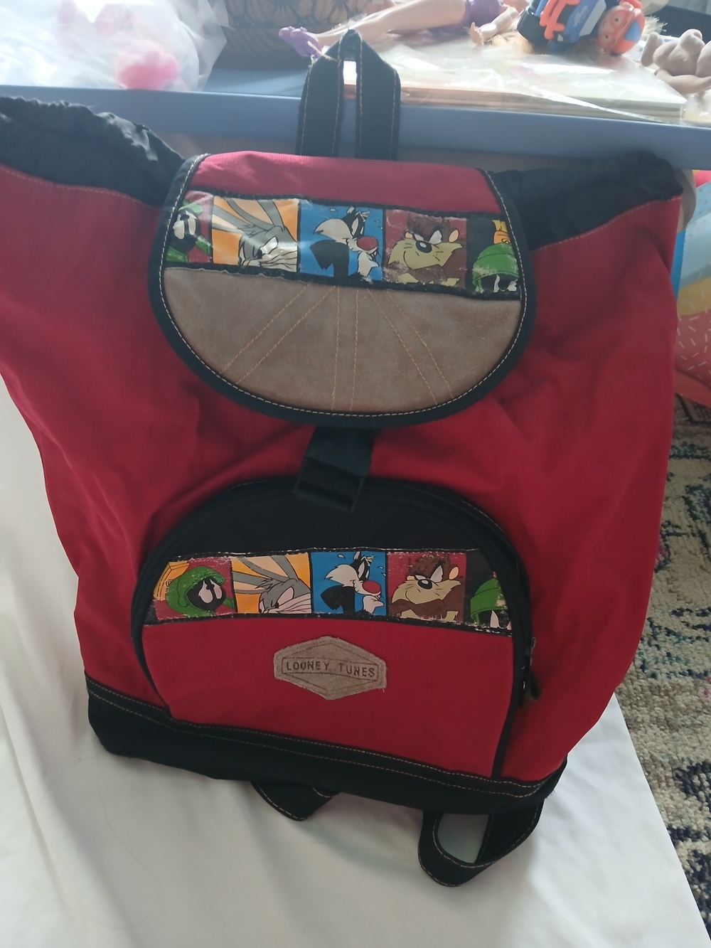 Vintage Looney Tunes Large Canvas Backpack Red/Black
